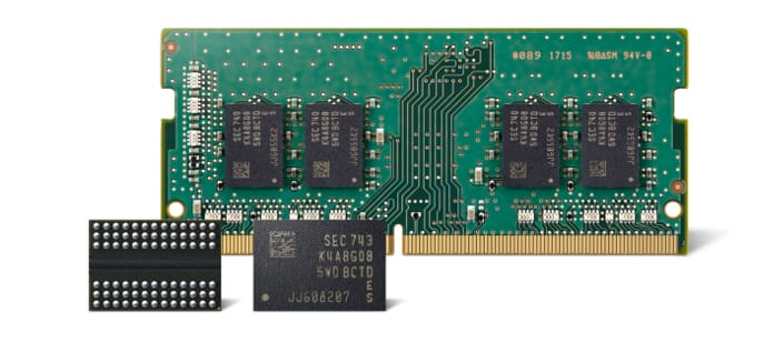 A DDR4 DRAM and a SODIMM stick based on same DRAM.